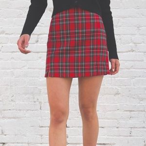 Brandy Melville red and green plaid print skirt